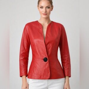 Nouvelle Renaissance Red Leather Blazer Jacket Made in USA 90s Power M